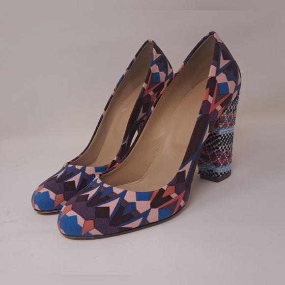 J. Crew Blakely Printed  Pumps Chunky Block Heels Italy Geometric Tribal 8.5 US - Picture 4 of 16